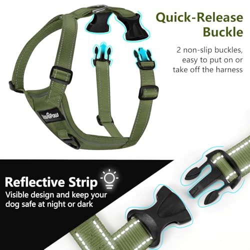 Dog Seat Belt Vest Harness for Car (Full Army Green / L (Chest: 22-32.3", Neck: 16.9-26"))