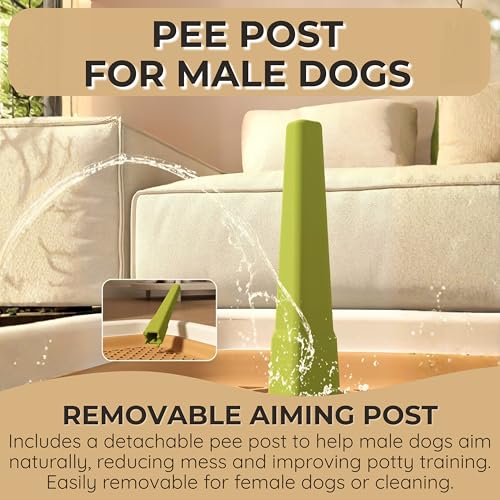 Indoor Dog Potty Tray with Removable Pee Post and Raised Mesh Grate
