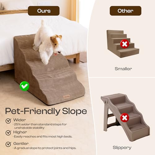 Extra Wide Dog Stairs for Large Dogs (Coffee / Stairs- 25"H)