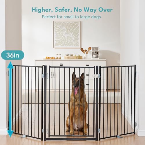 Freestanding Dog Gate with Door for Indoor & Outdoor (Black / 【3 Panels with Door】78"W×36"H)
