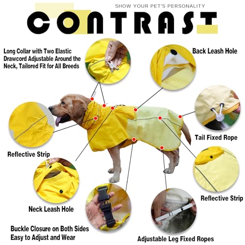 Dog Raincoat Waterproof Rain Jacket for Small Medium Large Dogs (Mineral Yellow / 2X-Large(66-88lb))