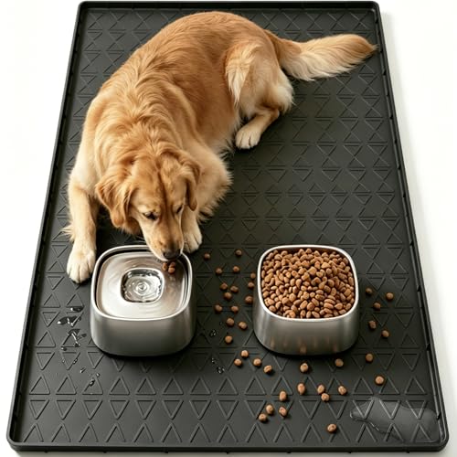 Pet Feeding Mat with Raised Edge (Black)