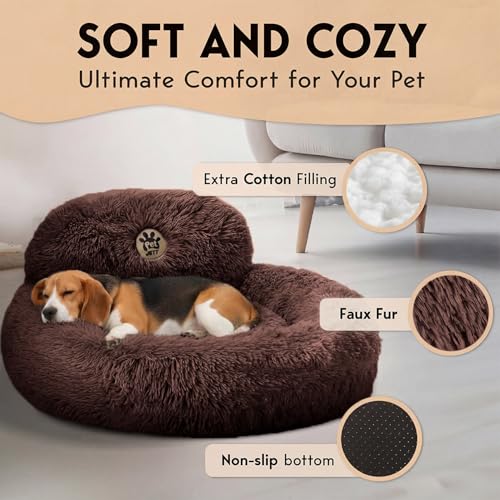 PetJett Calming Dog Bed Medium Size Dog (Brown / Medium - 30”L x 30”W x 8”Th)