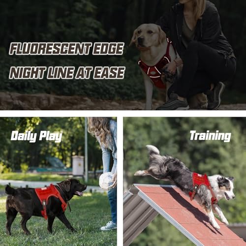 Tactical Dog Harness Medium Sized Dog No Pull Adjustable Dog Vest (Red / M(Neck:16-22",Chest:22-33"),35-50 lbs)