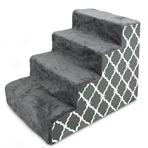 Dog Stairs & Steps (Gray Lattice Print / H: 18 Inches)