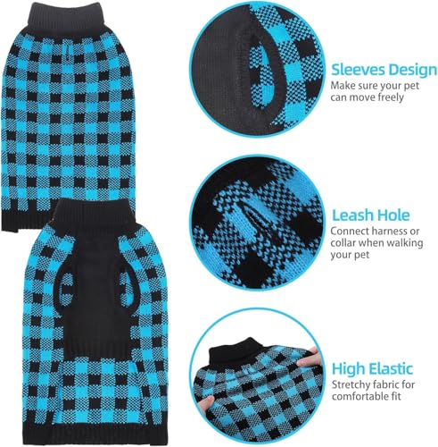 Dog Sweaters for Large Medium Small Dogs (M/L - Chest 25", Back 18" / Blue&Black)