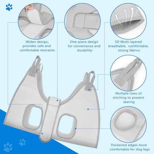 Dog Grooming Hammock for Small Dogs (XS（ Legs Spacing：4.3”-10.5" / Max W：15LBS） / Grey)