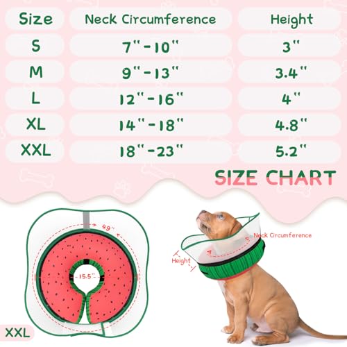 Raised Inflatable Dog Cone Collar to Stop Licking (Watermelon / XXL(Neck 18.5"-23.5"))
