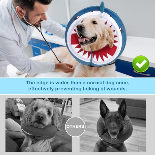 Dog Cone Alternative After Surgery for Large Medium Small Dogs (Blue Shark / XL(Neck 18"-21"))