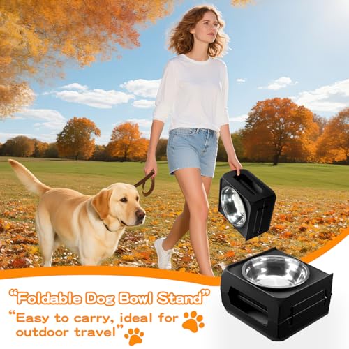Elevated Dog Bowls for Large Dogs 5 Adjustable Heights 7.5" (Black / 10" for Large Dogs)
