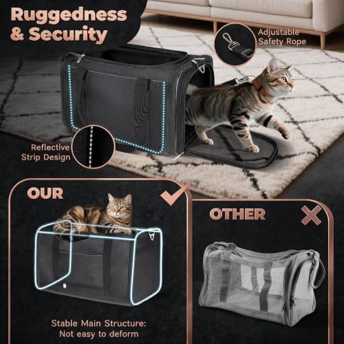 25lbs Cat Carrier Lightproof Soft Sided Pet Carrier for Large Cat (17.5"L x 11.0"W x 11.0"H / Black)