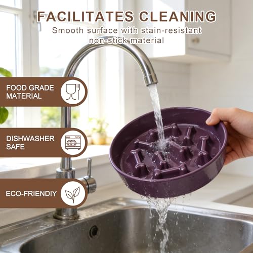Ceramic Slow Feeder Dog Bowls (Purple Bone)