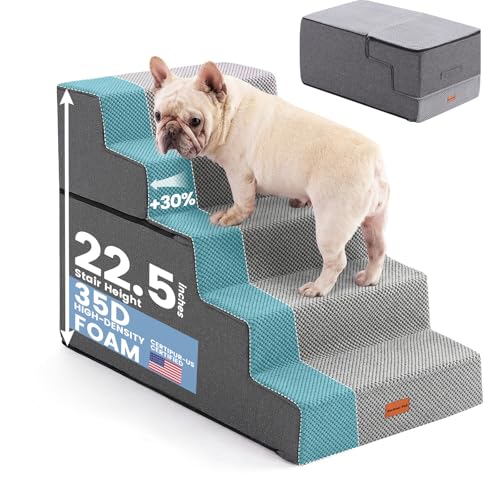 Dog Stairs for Small Dogs 22.8" H (Grey / 18"x29"x22.5"Extra Wide)
