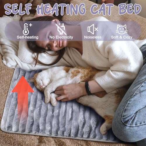 4 Pack Self Warming Cat Bed 24"x18" Self Heating Dog Cat Pad Bulk Crate Mat Extra Warm Thermal Big Pet Pad for Indoor Outdoor Pets Houses with Removable Washable Cover Non Slip (Grey)