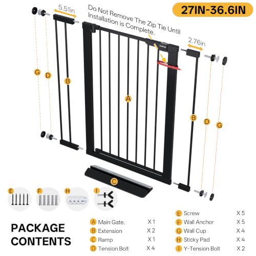 27 36.6 in Wide x 35.5 in High Extra Tall Baby Gate (Black / 27-36.6"W x 35.5"H)