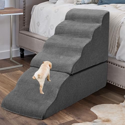 6 Step Dog Stairs Steps for High Bed 30" H (Dark Grey 30" H)