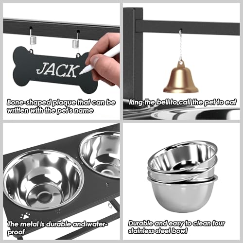 Elevated Dog Bowl Stand with 4 Stainless Steel Bowls (Black - 4 Bowl Stand & Slow Feeder / Large Dogs)