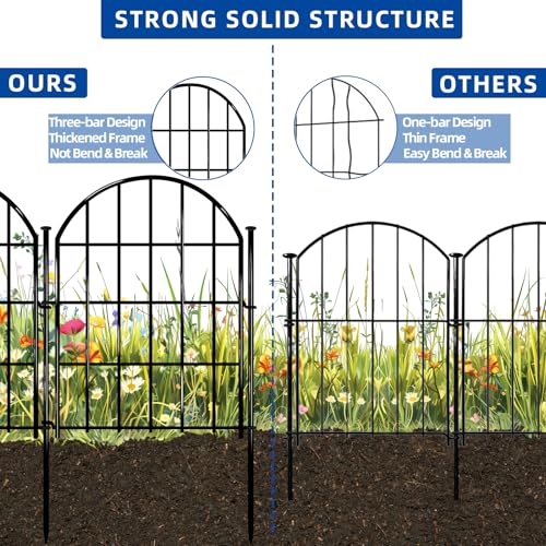 Decorative Garden Fence (10 Panels, 17in X 10.8ft / Black)