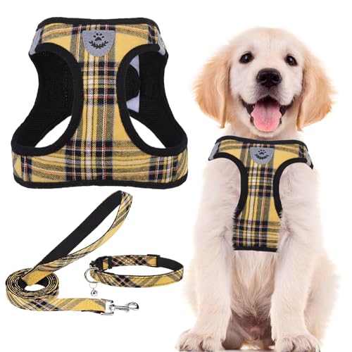 Dog Harness Collar and Leash Set No Pull for Small Medium Sized (Yellow / L (CHEST 18"-20"))
