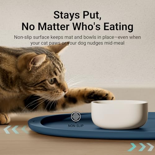 Cat Food Mat Silicone Waterproof Feeding Mat (18"L x 12.5"W / Ocean)