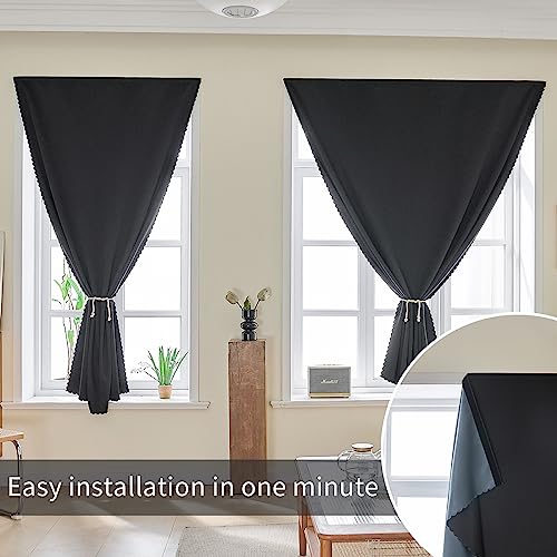 100% Blackout Shades Window Cover Self Adhesive Curtains Sticky Curtain Portable Easy Open Black Out Curtains for Bedroom Living Room No Drilling (Black/ Thickened / 59"W x 84"L (Pack of 1))