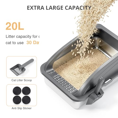 Stainless Steel Cat Litter Box with Lid (Dark Gray)