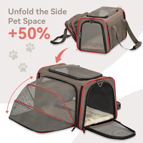 Expandable Cat Carrier Dog Carriers (17.0"L x 11.0"W x 11.0"H / Gray brown)