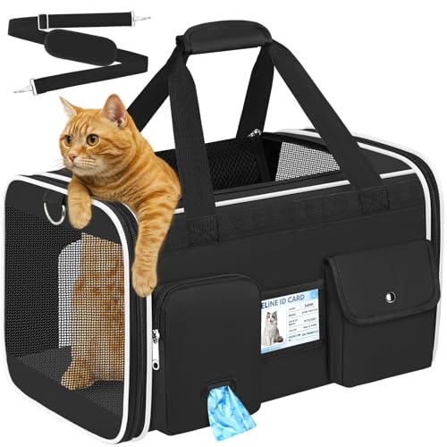 Large Cat Carrier Soft Sided Travel Pet Carrier Airline Approved (Black 1)