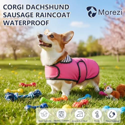 Dog Raincoat Corgi rain Coat pet Waterproof Jacket fit for Corgi Weiner Wide Body Long Back Breeds with Reflective Stripe Great Coverage Pink XS (X-Small / Pink)