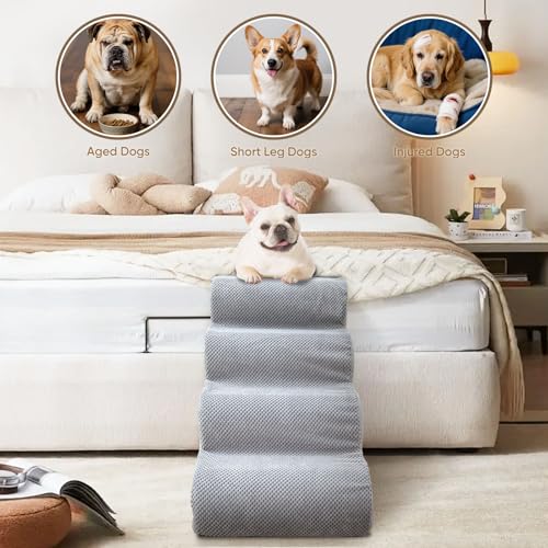 4 Step Pet Stairs for High Beds & Sofas (LightGrey / 4-step 19.6"H)