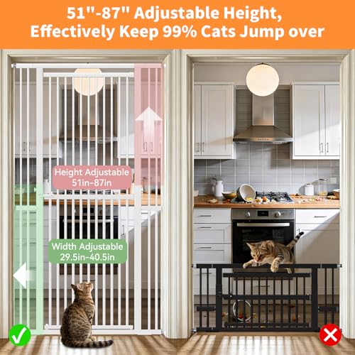 51" 87" Extra Tall Pet Gate for Cats (White / Height:51-87"/129-220cm)