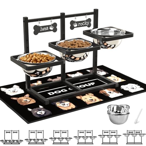 Elevated Dog Bowls for Medium (Three 58oz Dog Bowl & Mat)