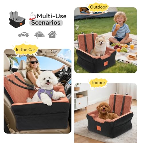 Dog Car Seat for Small Medium Dogs (Black-Brown)