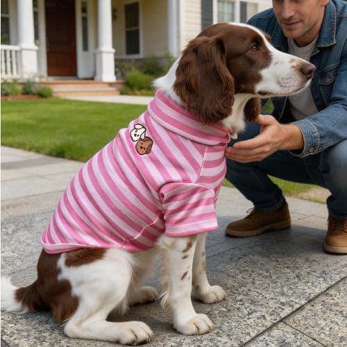 Turtleneck Dog Shirt Cute Doggie Embroidery Super Soft Dog Sweatshirt Stretchy Striped Puppy Pullover for Cats Small Medium Large Dogs (Pink Striped / XXXX-Large)