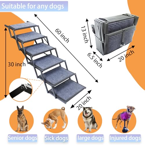 Extra Wide Dog Ramp for Car Truck and SUV Dog Stairs for Large Dogs Folding Pet Stairs with Non (Wide 6 Steps)