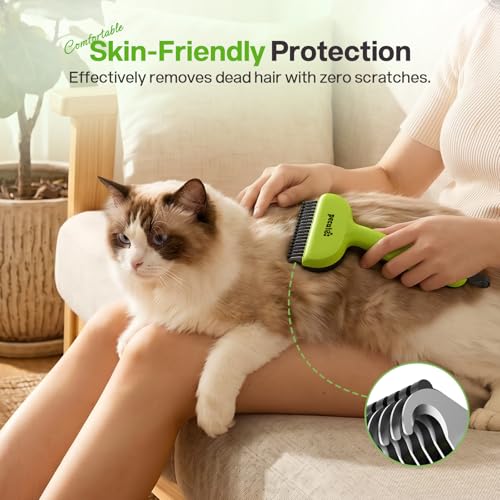Self Cleaning Undercoat Rake for Dogs Cats with Long (Green)