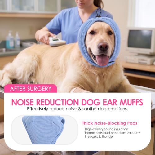Dog Ear Muffs Noise Protection Thick Padded Dog Calming Hoodie (Blue / Small)