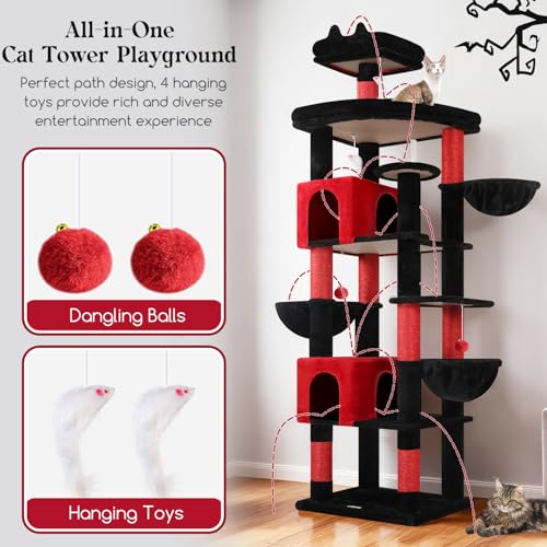 82in Gothic Extra Large Cat Tree for Indoor Cat Large Adult (82inch / Black Red)