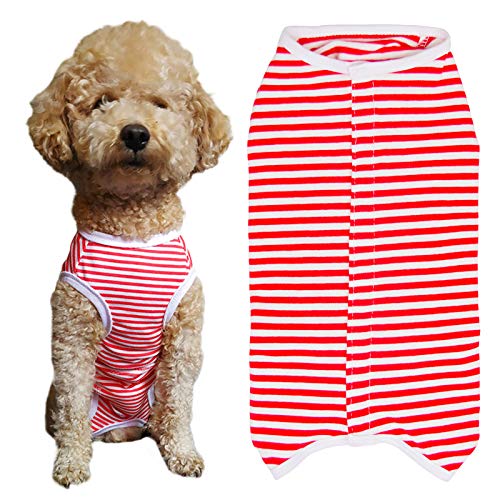 Dog’s Recovery Suit Post Surgery Shirt for Puppy (Medium / red white stripe)