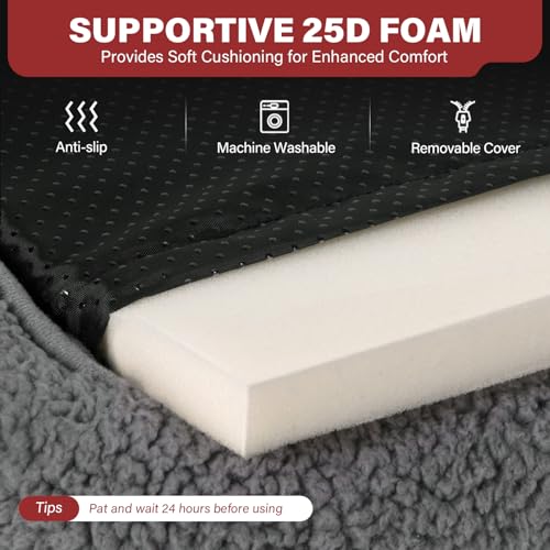 Self Warming Cat Bed Self Heating Pet Pad with Bolster and Foam (20"L x 17"W x 3"Th / Grey)