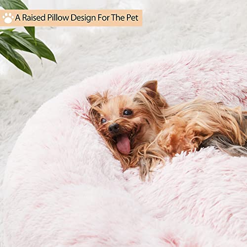 Small Pink Round Calming Dog Bed Cat Bed for Comfy Sleep (20"L x 20"W x 8"Th / light pink)