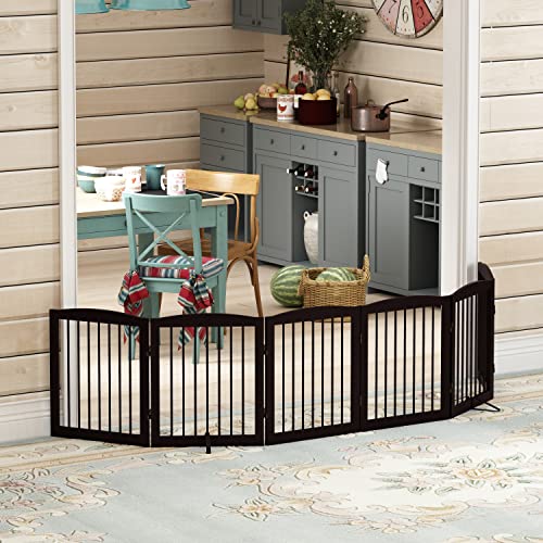 Freestanding Pet Gate for Dogs (24" Height-6 Panel / Dark Brown)