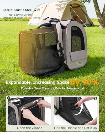 Cat Backpack Expandable (Brown / 15.4"L x 11.0"W x 19.0"H)