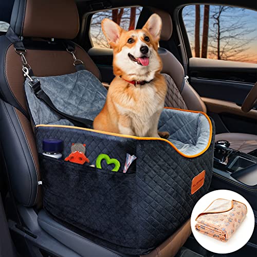 Memory Foam Booster Dog Car Seat with Washable Removable Cover (Black / Small)