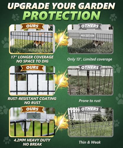 20Ft(L) X 13Inch(H) Animal Barrier Fence - 14 Pack Garden Fence Panels, Metal Garden Edging Fence Border No Dig Fencing for Dog Rabbits Ground Stakes Defense and Outdoor Patio Fence Extension (20 ft(L) X 13 in(H), 14 Pack / Black)