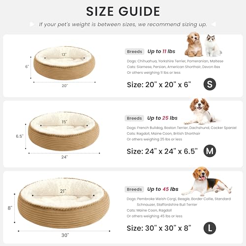 Round Donut Cat and Dog Cushion Bed (Beige / 24.0"L x 24.0"W x 6.5"Th)