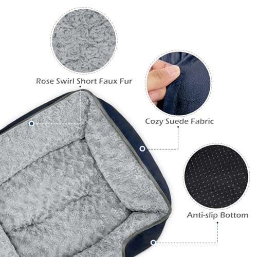 XX Large Dog Bed Rectangle Washable Orthopedic Soft Calming Sleeping Durable Pet Cuddler with Anti (XXL(42"x 30"x 10") / Navy)
