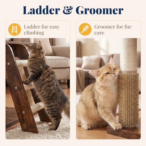 Wooden Cat Tree Tower with Large Condos (Rustic Brown)