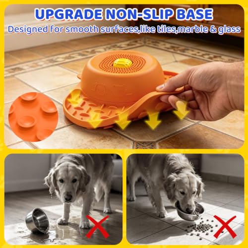 Slow Feeder Dog Bowls with Rolling Ball & Lick Mat (Orange)