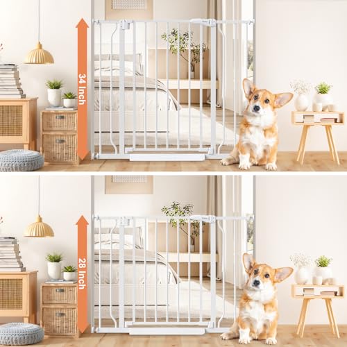 34" Tall Baby Gate No Drilling (White / 29-40"Wide, 34"Tall)